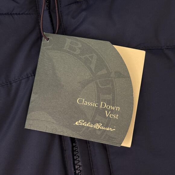 Eddie Bauer Down Vest Mens Large Classic Outdoor Warm Jacket Layer Navy Blue NEW - Picture 7 of 11